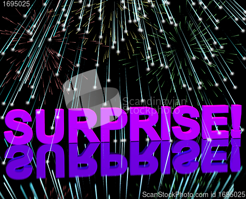 Image of Surprise Word And Fireworks Showing Shock And Celebration