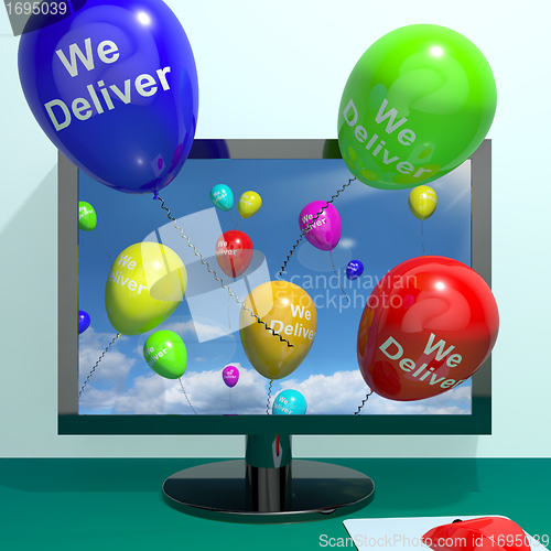 Image of We Deliver Balloons From Computer Showing Delivery Shipping Serv