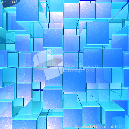 Image of Bright Glowing Blue Opaque Metal Background With Artistic Cubes 