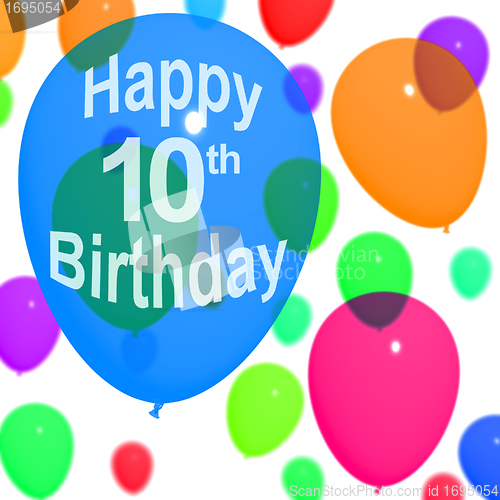 Image of Multicolored Balloons For Celebrating A 10th or Tenth Birthday