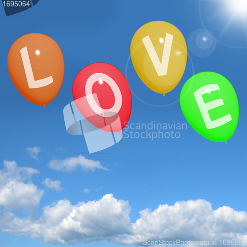 Image of Love Balloons In The Sky Showing Loving And Romance For Valentin