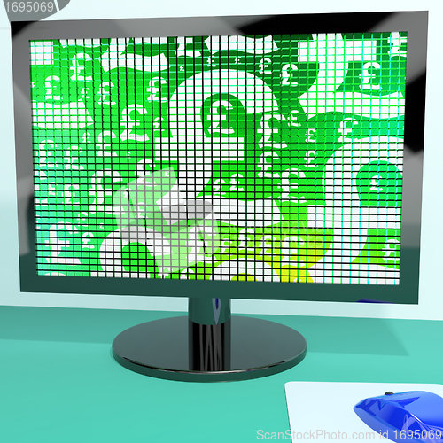 Image of Pound Symbols On Computer Monitor Showing Money And Investment
