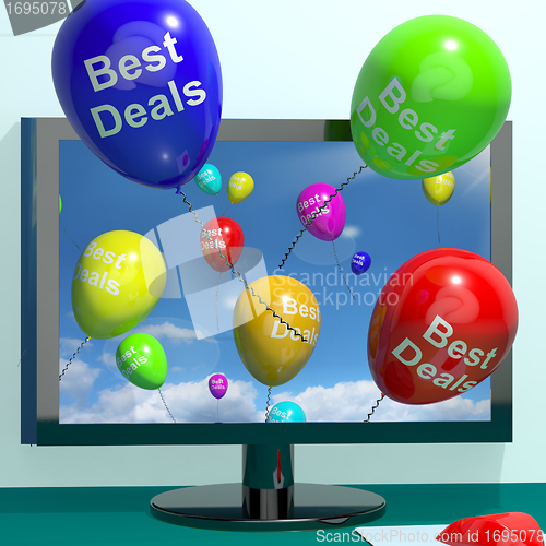 Image of Best Deals Balloons From Computer Representing Bargains Or Disco