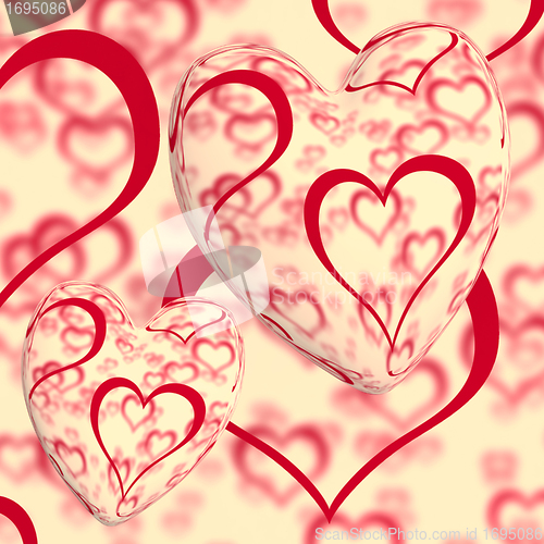 Image of Red Hearts Design On A Heart Background Showing Love Romance And