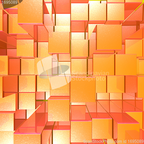 Image of Bright Glowing Red And Orange Background With Artistic Cubes Or