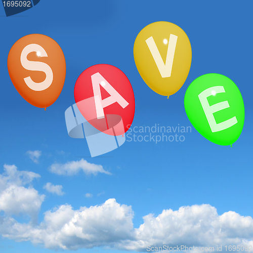 Image of Save Word On Balloons As Symbol For Discounts Or Promotion