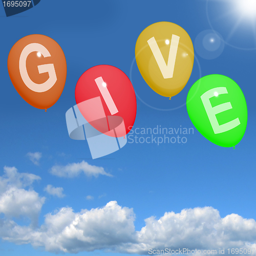 Image of Give Word On Balloons Showing Charity Donations And Generous Ass