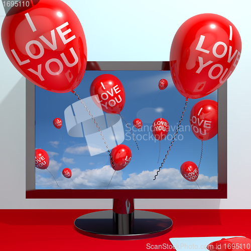 Image of I Love You Balloons From Computer Screen Showing Love And Online