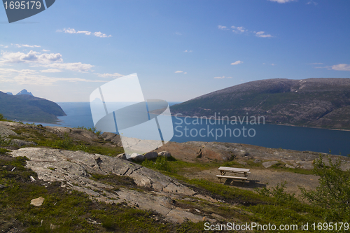 Image of Bench above fjord