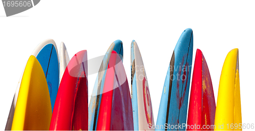 Image of Stack of surfboards isolated