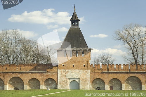 Image of Kremlin wall with tower in Tula. Russia