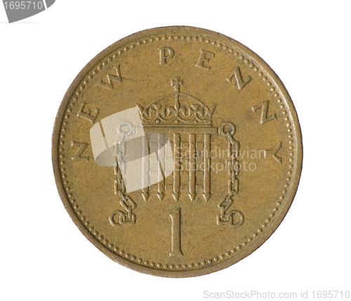 Image of One penny. Coin on white background