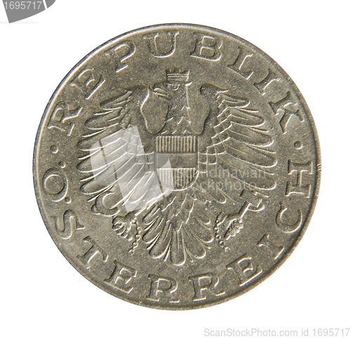 Image of Old Austrian 10 Schilling coin. Revers. 1975.