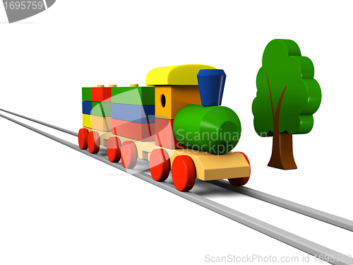 Image of Wooden toy train on rails