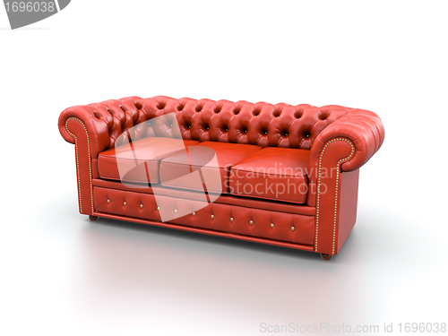 Image of Red leather sofa.
