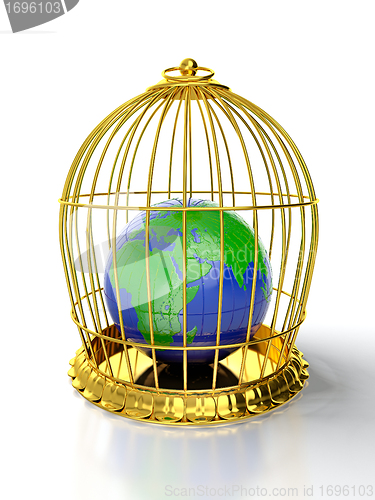 Image of Earth in golden cage