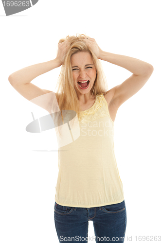 Image of young beautiful blonde woman emotion isolated on white background