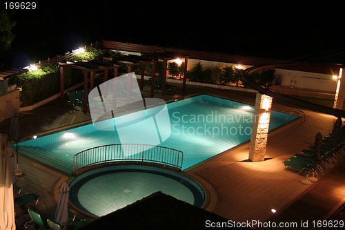 Image of A swimming pool by night