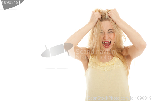 Image of young beautiful blonde woman emotion isolated on white background