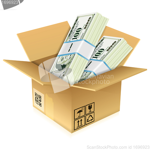 Image of Cardboard Box with Dollar Bills