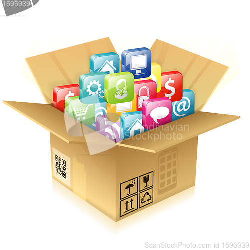 Image of Cardboard Box with Set of Icons
