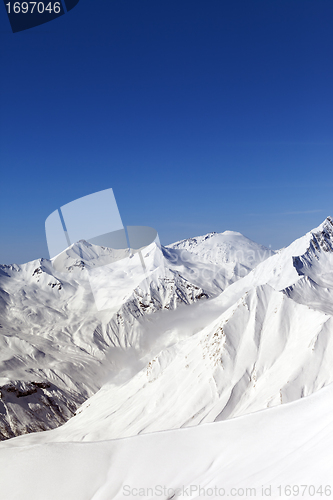 Image of Snowy mountains. Caucasus Mountains, Georgia, Gudauri. 