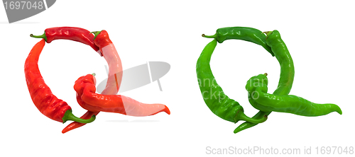 Image of Letter Q composed of green and red chili peppers