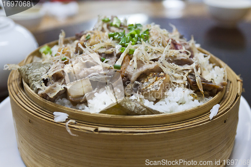 Image of Steamed rice of salted fishes and shrimps