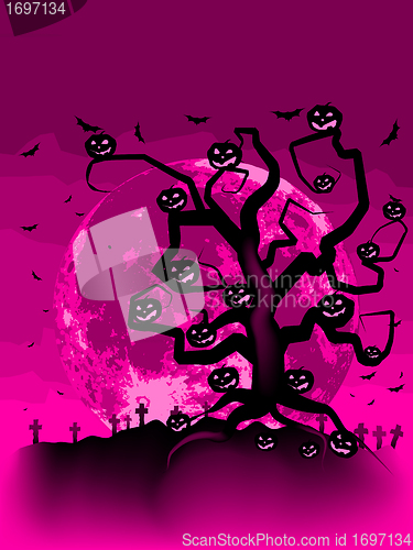 Image of Halloween Tree with Bats and Pumpkins. EPS 8