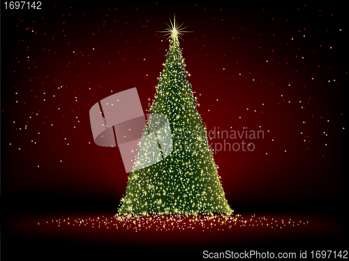 Image of Abstract green christmas tree on red. EPS 8