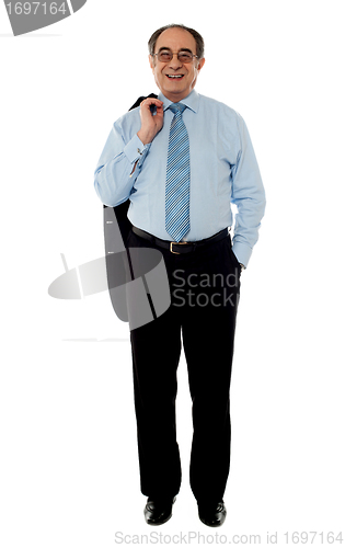 Image of Business professional holding his coat