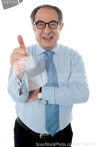 Image of Matured businessman gesturing thumbs-up