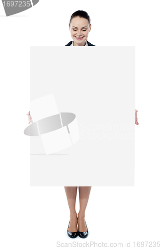 Image of Business lady promoting big blank banner ad