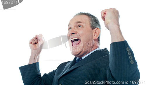 Image of Elder businessman in a victory pose