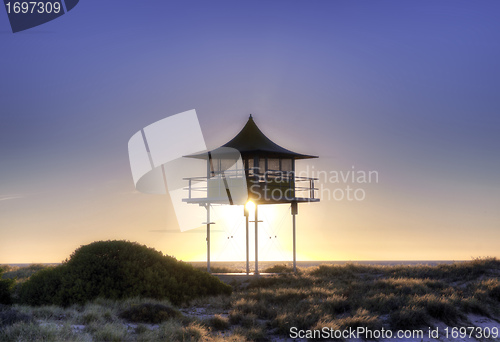 Image of surf life savers lookout sunset
