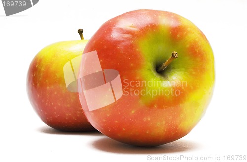 Image of Two Red-Yellow Apples in a Row