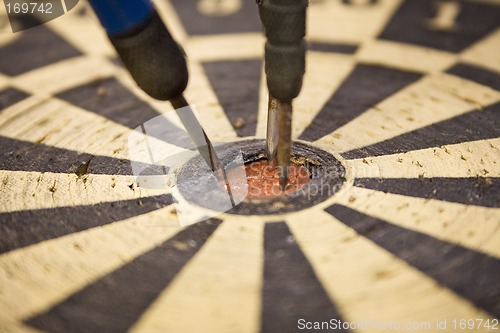 Image of Dartboard – Close Up On Bulls Eye