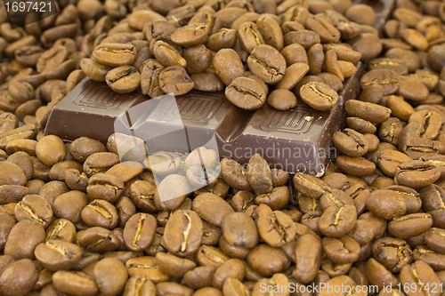Image of Chocolate bar and coffee beans