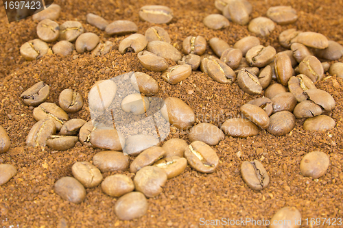 Image of Coffee powder with coffee beans