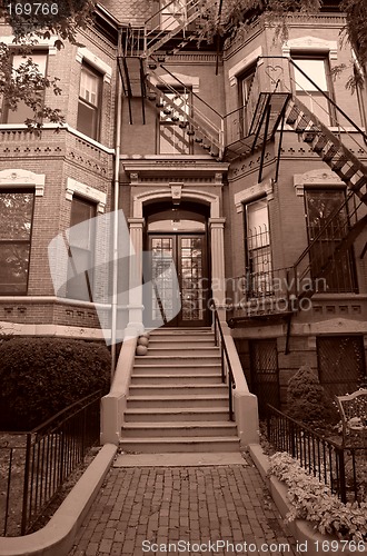 Image of Sepia Toned Entry To Old Brownstone Boston