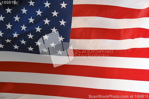 Image of Large American Flag lit by sun