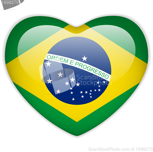 Image of Brazil Flag Heart Glossy Button