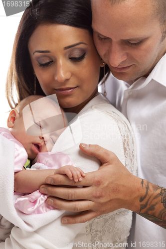 Image of Mixed Race Young Family with Newborn Baby