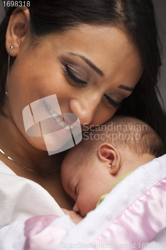 Image of Attractive Ethnic Woman with Her Newborn Baby