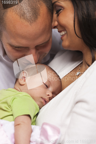 Image of Mixed Race Young Family with Newborn Baby