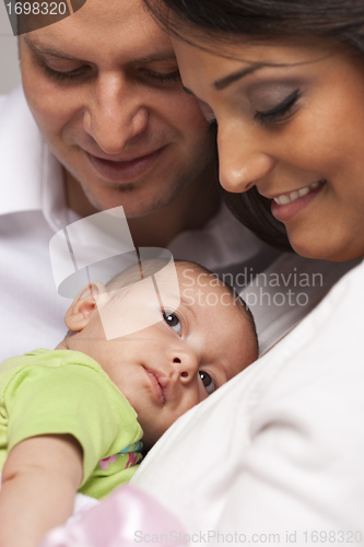 Image of Mixed Race Young Family with Newborn Baby