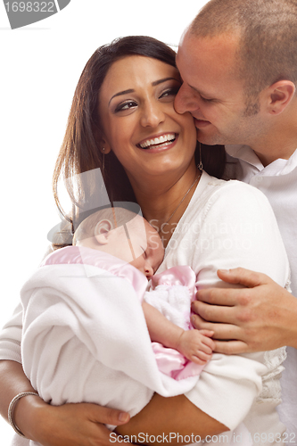 Image of Mixed Race Young Family with Newborn Baby