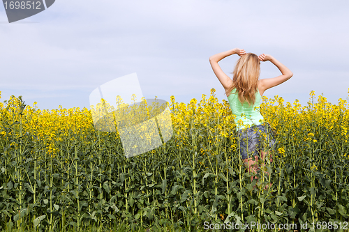 Image of beautiful blonde girl in a field in summer 
