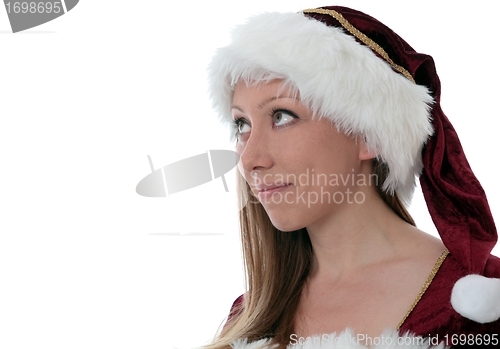 Image of Santa Claus woman looking up