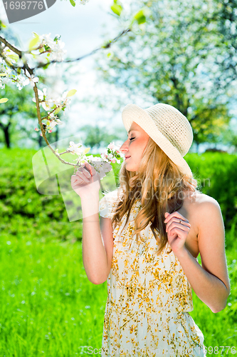 Image of beautiful young girl happy in summer outdoor